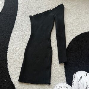 Necessary Clothing Black One-Shoulder Ribbed Knit Dress